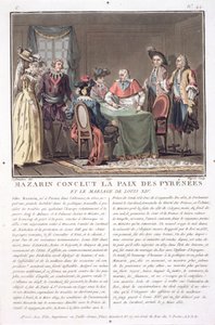 Le cardinal Mazarin (1602-61) conclut la paix des Pyrénées, 1659, gravé par Jean Baptiste Morret (fl.1790-1820), 1790